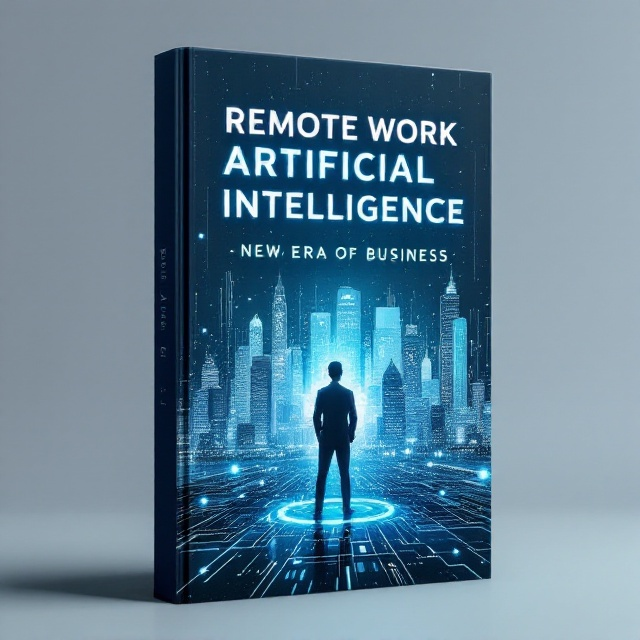 A futuristic cityscape blending with digital binary codes, with a gradient transition of teal and cobalt blue representing technology and innovation. A silhouette of a professional figure standing amidst glowing, transparent AI-generated circuits overlays the skyline. A subtle network of connected dots spreads across the cover, symbolizing remote interactions and AI connectivity.