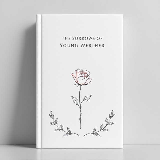 A predominantly white cover with large white space. At the center is a minimalist line drawing of a single rose lying horizontally, with a faint crack line faintly visible beneath it, symbolizing heartbreak. Subtle laurel branches placed delicately near the bottom of the cover frame the central elements. Pink and yellow are used sparingly as soft accents for the rose petals and small details on the laurel branches.