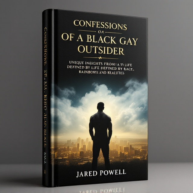 The silhouette of a muscular Black man in an assertive yet contemplative stance occupies the center of the cover, gazing into the distance. This silhouette overlooks a hazy, golden cityscape at the bottom half of the cover, which merges seamlessly into an expansive ocean. Wisps of soft white and pale blue clouds swirl through the background, creating an ethereal, dreamlike effect. The color scheme predominantly features black, with accents of white, gold, and blue to emphasize depth and evoke curiosity.