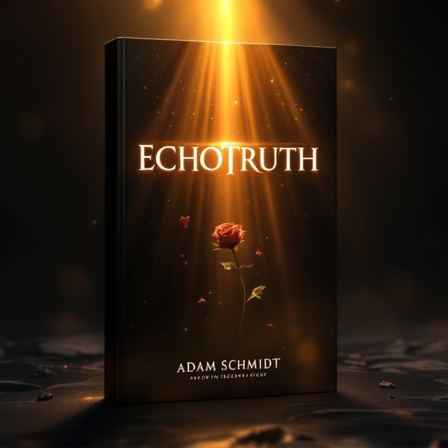 A beam of radiant, warm light pierces through a pitch-black abyss, surrounded by swirling shadows. Within the light, faint silhouettes of a shattered rose are suspended, symbolizing love and truth emerging from darkness. The edges of the composition fade into hazy gradients, reinforcing the contrast between light and darkness.