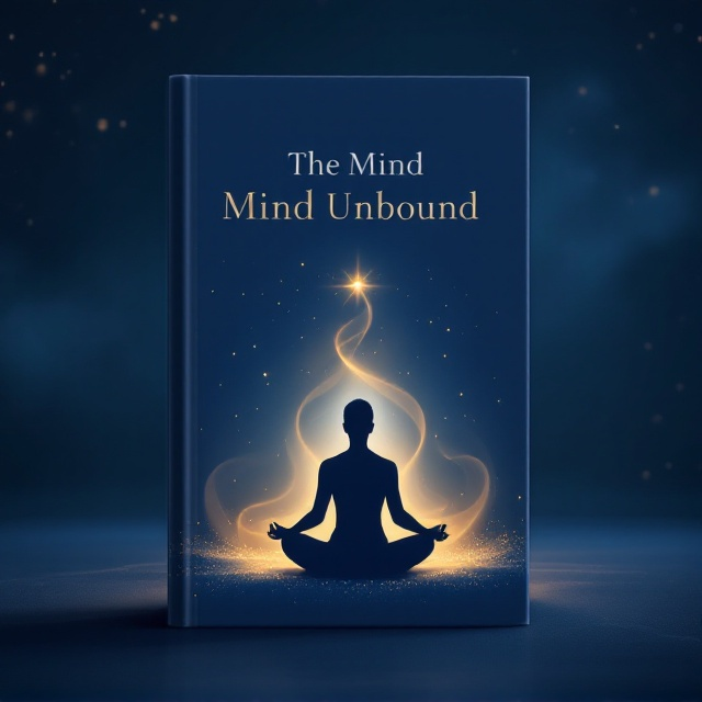 A serene illustration of a human figure sitting in a lotus position, meditating, surrounded by soft swirls of golden light. The background is a calm gradient of deep indigo fading into lighter shades of blue, giving the effect of a tranquil night sky. Subtle inclusion of faint stars or celestial elements adds a spiritual dimension.