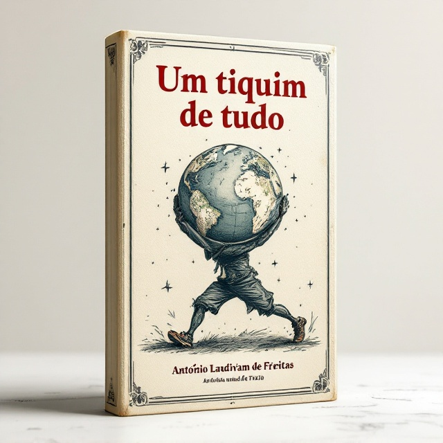 The cover features a stylized image of a "matuto nordestino" carrying the world on his back, rendered in traditional xilogravura style to bring an authentic, rustic charm. The character is set against a textured, off-white background that creates a striking contrast with the main artwork. The world's details are lightly suggestive, giving prominence to the character's strength and resolve, while maintaining the humorous undertone with an exaggerated figure of the matuto.