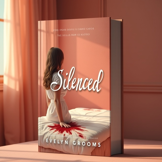 The cover features a slim girl with light brown hair that reaches her shoulders, facing away from the viewer as she looks at a bed subtly stained with blood. The room is painted in soft peach tones, with the bed occupying the central part of the cover. The girl's melancholic yet hopeful facial expression is captured in a side profile. The lighting creates a moody atmosphere, casting gentle shadows that hint at the underlying sadness while allowing for a glimpse of romance.