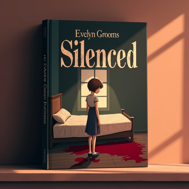 The cover features a somber and evocative illustration of a slim girl with short brown hair and light green-blue eyes. She stands at the edge of a dimly-lit room, her gaze fixed on a bed prominently displayed in the background, stained with deep red blood, creating a stark contrast. The room has muted peach and brown tones, intensifying the emotional weight. Subtle shadows and soft light create a melancholic yet intimate atmosphere, capturing the essence of the story's various emotional layers.
