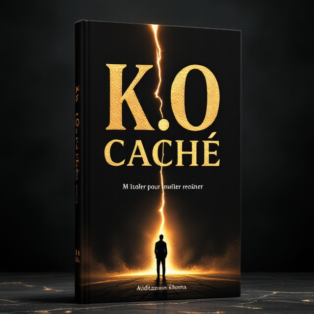 A black textured background with a subtle crack motif, infused with smoke-like textures for depth. A glowing golden crack aggressively slashes across the center from the top right to the bottom left, symbolizing light breaking through chaos. The oversized "K" and "C" from the title, rendered in shimmering gold, dominate the center. Beneath them, a silhouette of a lone figure stands on the bottom edge, bathed in a soft golden halo of light emanating from the golden crack. The subtitle, "M’isoler pour mieux revenir," appears just below the title in a smaller, elegant font. The author’s name, “Abdrahmane Khoma,” is placed at the bottom in clean, contrasting white font, for balance.