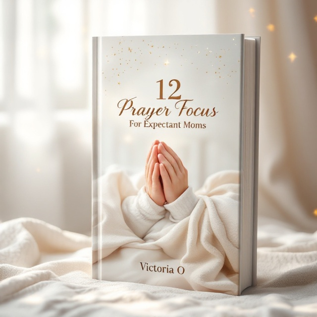 A serene indoor scene of a soft white nursery with light filtering through a window, showcasing an empty crib draped with pastel-colored blankets symbolizing hope and faith. A pair of praying hands lightly fades into the background, blending with the soft textures of the room. Subtle gold sparkles emanate around the edges to suggest divine intervention and a warm glow of belief.