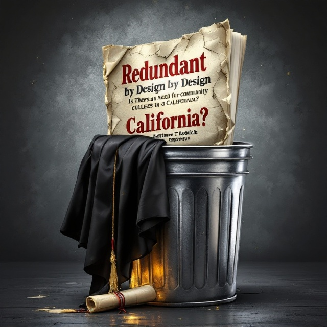 A detailed illustration of a tattered college diploma partially emerging from a trash bin. The trash bin is styled in a sleek, metallic design, placed against a stark grungy backdrop of muted gradients of black and deep gray. A discarded black graduation gown is draped over the corner of the bin, with its sleeves symbolically outspread as if pleading or protesting, while subtle gold light shines faintly from beneath the diploma, hinting at hidden value.