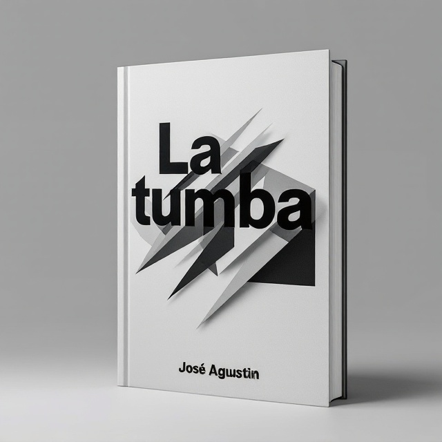 Bold, angular, and sharp geometric text layout inspired by Futurism and Dadaism. Main title "La tumba" is fragmented and layered with dynamic overlaps. The words are placed diagonally, creating a sense of movement and energy. Grey is used minimally but effectively as the dominant background color, with subtle gradients to provide depth. Negative space balances the chaotic text structure, while contrast between lighter and darker shades of grey introduces dimensionality. No images or icons are present—only text manipulation defines the mood of the design.