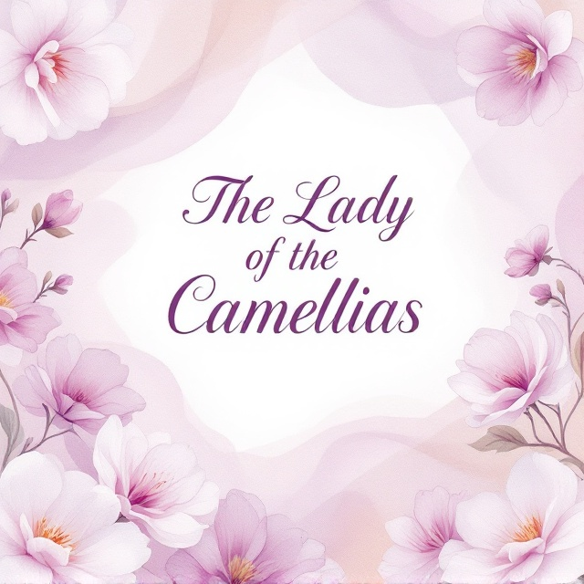 Flowing watercolor strokes sweep across the cover, blending delicate lilac and soft white hues. Camellia flowers, rendered in a pastel palette, are scattered elegantly along the top and bottom, creating a gentle frame around the title. The center of the cover remains more open, providing breathing space for the eye to rest. The overall style exudes tenderness and romance, with a dreamy, hopeful undertone.