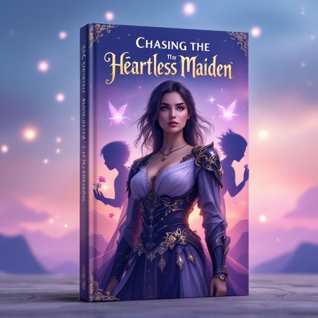 The cover features a twilight sky painted in soft hues of purple, pink, and blue, symbolizing the lighthearted and whimsical vibe. The main female character is positioned at the center, her stance stoic and serious, with intricate fantasy-inspired attire that blends elegant elements (like flowing fabric) with practical, adventurer-style armor. Behind her, three semi-transparent spirits float in playful positions — one holding a flower, another with a mischievous grin, and the third lost in deep thought, adding to the comedic tone. The background depicts a faint silhouette of a fantastical, mountainous landscape with faint glowing orbs dotting the sky.