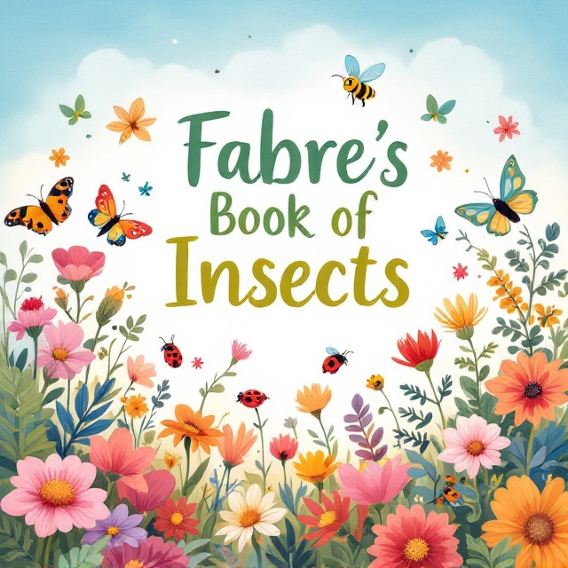 A playful, hand-painted illustration of a whimsical garden scene dominates the cover. Brightly colored insects like butterflies, ladybugs, and dragonflies interact with soft, organic elements such as blooming flowers, leafy vines, and blades of grass. The insects are rendered in vibrant detail, while the plants use soft pastel gradients to create a gentle and inviting backdrop. A blue sky with light clouds rounds off the composition. Space in the center is left for the title to stand out, with a trail of a playful bumblebee circling around it to draw attention.