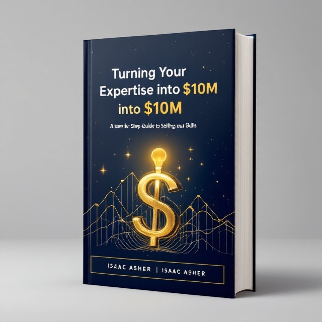 A modern and minimalist design with a clean navy blue background. A large, stylized golden dollar sign sits subtly in the center, overlaid with intricate, faint white linework of upward graphs to suggest growth and success. A glowing gold lightbulb floats as the focal point near the dollar sign's curve, symbolizing innovation and knowledge. Small, scattered sparks of gold create a sense of energy, leading the eye toward the title.