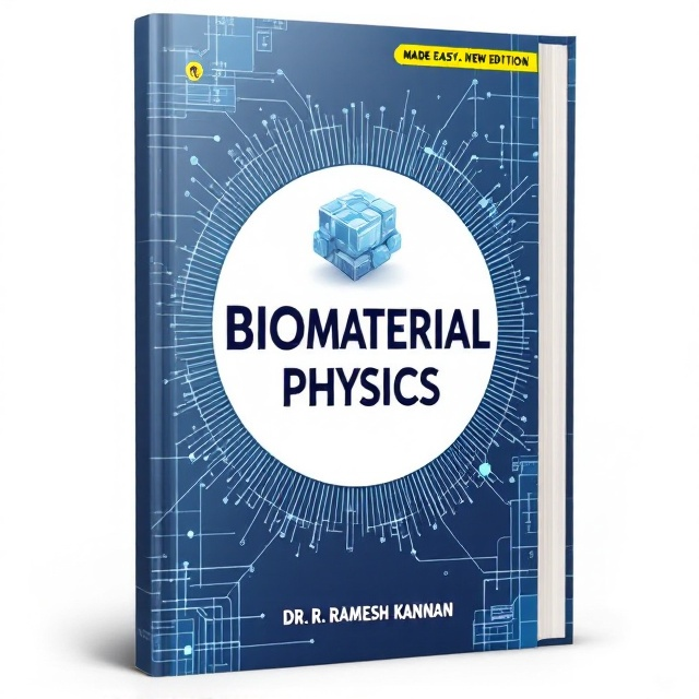 The cover features a clean, modern blue gradient background, symbolizing science and technology, with a subtle overlay of molecular structures in white. At the center, a bold and well-defined white circle contains technical blueprint-style lines to suggest precision and engineering. Above this circle, a depiction of a simplified 3D biomaterial structure aligns with the book's theme. The title is prominently displayed at the center, in large, bold font, while supporting elements such as the tagline and author name are symmetrically aligned below.