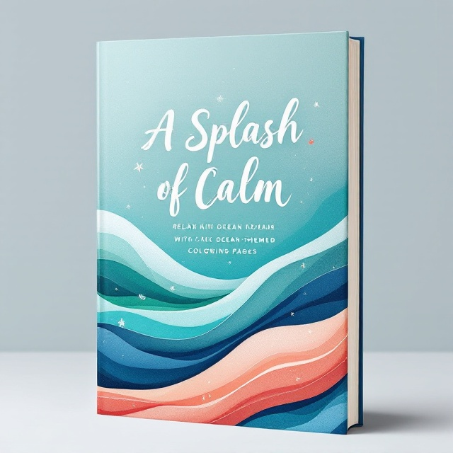 Abstract waves flow gracefully across the cover in smooth, layered hues of blue, green, aquamarine, teal, and light coral. The layers have a painted texture, creating depth. Along the edges of the waves, small abstract shapes of sea creatures—such as starfish, fish, and seashells—are subtly integrated, appearing as though they are part of the waves. The background gradually transitions from a deeper blue at the top to a lighter aquamarine near the bottom.
