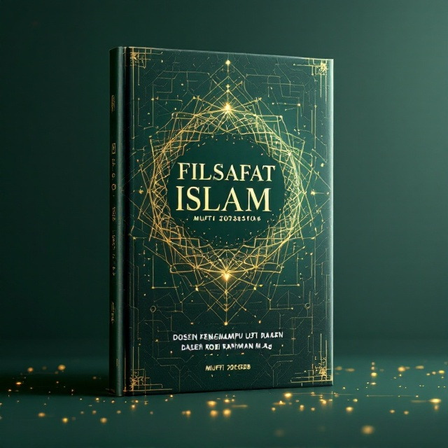 A serene and modern representation with a blend of Islamic geometry patterns, green gradients, and futuristic technological elements in the background. Centered at the top, an Islamic crescent with faint digital circuit overlays emanates outward, symbolizing science and technology intertwined with Islamic philosophy.