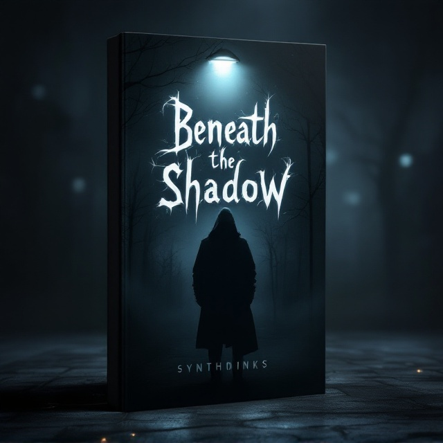 A shadowy figure standing under a dim streetlight creates an air of mystery on the forefront of the cover. The background fades into a gradient of deep blacks and charcoal grays, giving a chilling effect. Subtle, nearly hidden silhouettes of cityscape or scattered trees occupy the background to reinforce a sense of intrigue and uncertainty. Thin, wisp-like tendrils of mist curl around the title to enhance the dark, psychological vibe.