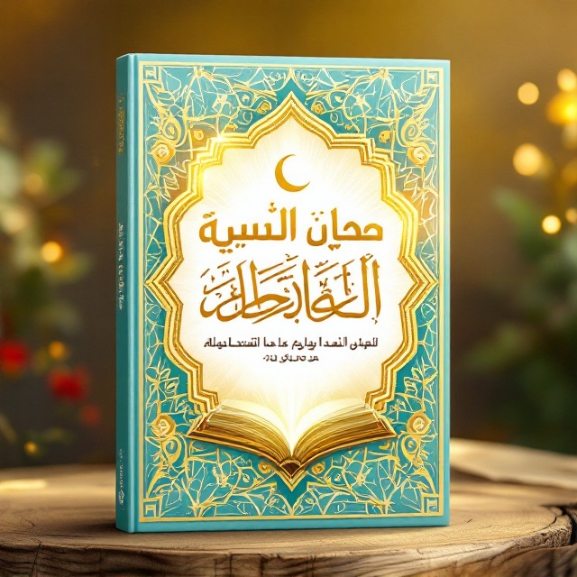 The cover features a soft, gradient golden-yellow background with a white central panel framed by intricate Islamic geometric patterns in turquoise and gold. At the center, a stylized open Quran motif is subtly blended with glowing light rays emanating outwards. The Islamic ornaments, detailed with floral patterns, flow gracefully around the central title area, adding symmetry and elegance. A hint of a crescent moon motif is subtly visible in the background.