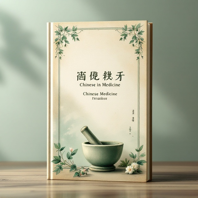 A serene image of traditional Chinese herbal medicine tools—the mortar and pestle—coupled with an elegant ink brush stroke in the background, hinting at traditional calligraphy styles. Calming pastel tones of jade green and muted gold dominate, with a textured, faint parchment overlay resembling aged paper. Small, hand-painted illustrations of leaves and medicinal herbs subtly frame the edges, adding a delicate touch of authenticity.