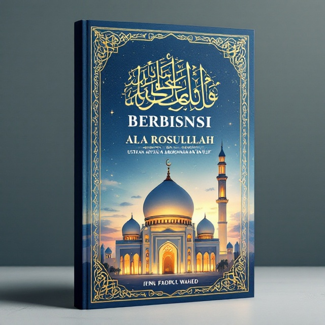 The cover features a serene watercolor illustration of a Masjid with a glowing dome and minaret under a twilight sky. The top portion incorporates intricate Arabic calligraphy in gold, seamlessly woven into the sky as if part of the clouds. In the background, soft gradients of navy blue and pale golden tones radiate calmness, while intricate geometric Islamic patterns adorn the borders.