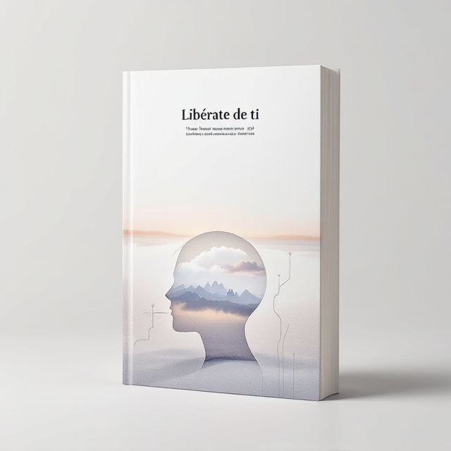 The cover features a serene and minimalist landscape with a subtle horizon line merging into the sky, symbolizing liberation and space. In the foreground, there is a semi-transparent silhouette of a human head with clouds within, representing the mind. Around this silhouette are thin, abstract lines that suggest pathways or decisions branching outwards. The color palette is soft whites, light grays, and neutral tones.
