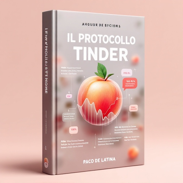 A clean and modern design where the cover features a blurred Tinder swipe background, symbolizing digital dating in progress. A large, central peach emoji takes the spotlight at the center of the cover, representing a subtly playful note. Overlapping this is a sleek graph/statistics-like visual in semi-transparent white or muted pastel tones, adding an analytical and systematic air. The reviews are positioned as colorful yet subtle speech bubbles surrounding the central peach, giving the design a conversational touch.