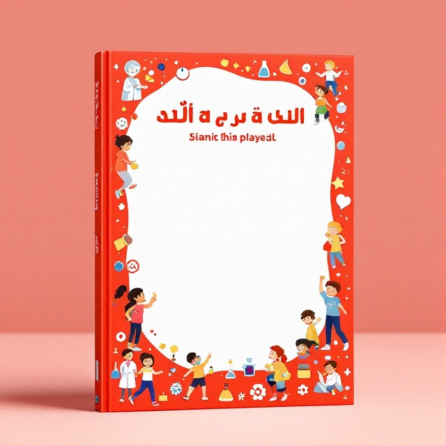 A vibrant red background symbolizing the emotion expected, with illustrations of playful children engaging in safe and healthy activities. The scientific elements are communicated through subtle icons like beakers, gears, and health symbols seamlessly integrated into the design.