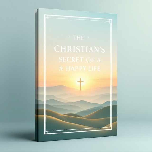 A serene backdrop of a sunrise over rolling hills with a faint cross subtly incorporated into the sky. The scene is encompassed by a thin, clean white outline, giving the cover a refined and minimalist appeal. The primary color palette includes soft tones of gold, white, and light teal, symbolizing peace, hope, and spirituality.