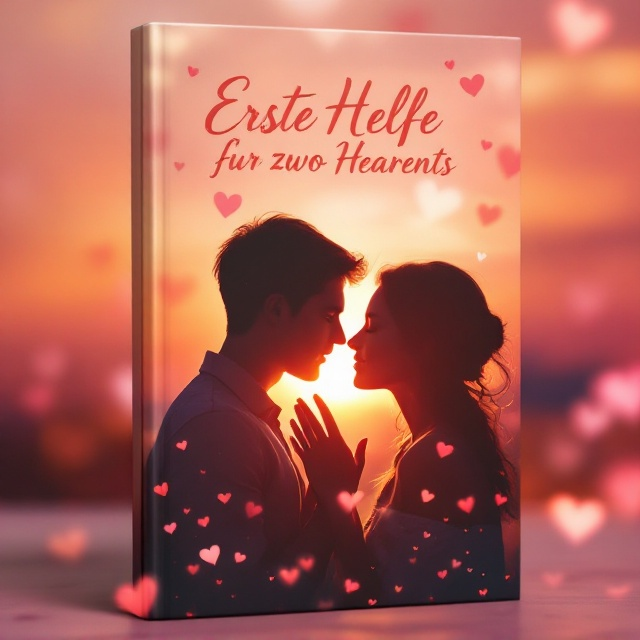 The cover shows a romantic sunset scene where the boy and girl are silhouetted against a golden-orange sky. The boy is gently holding the girl's face as they share a soft, tender kiss, with the blurred shapes of hearts floating in the background. The warm gradient of the sunset blends into soft pink and violet hues in the sky. The title is placed above them in an elegant, slightly curved flow, integrating subtly with the scene.