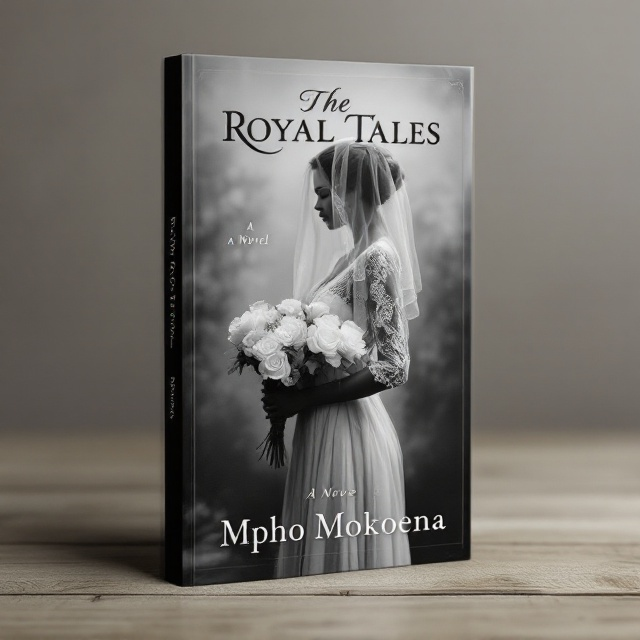 The cover features a soft monochrome image of a woman dressed in a flowing gown, standing with her back turned and her face partially obscured by a delicate lace veil. She holds a bouquet of white flowers close to her chest. The background fades into a gradient of black to white, creating a dreamy and wistful aura. The subtle addition of a faint rose motif in the background adds complexity and depth.