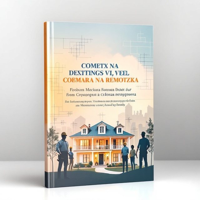 A picturesque house is prominently featured at the center, framed by silhouettes of dynamic, hardworking builders on one side and smiling homeowners on the other. Soft, gradient colors blend into a clean, inviting background, evoking a sense of aspiration and warmth. Above the house, a lightly stylized blueprint faintly overlays the sky, symbolizing careful planning and execution.