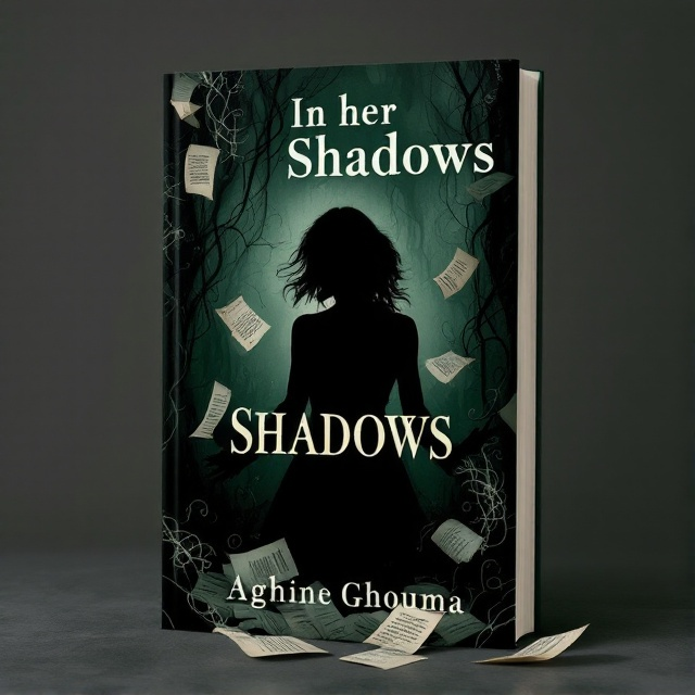 A silhouette of a woman is emerging from shadowy, abstract forms on the cover. The background is a deep black with tendrils of dark green swirling subtly, suggesting intrigue and confusion. At the center, the silhouette holds scattered pages, some falling into shadows, creating an air of eerie mystery.