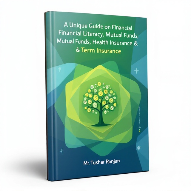 A dynamic cover featuring overlapping geometric shapes in shades of green and blue, symbolizing financial growth and stability. At the center, an icon of a tree made from dollar symbols represents financial literacy as a growing asset. Background elements subtly include health symbols like a cross and a shield, integrated into the geometric patterns.
