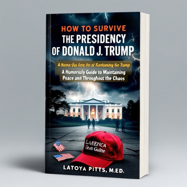 The cover features a stormy sky with flashes of lightning dominating the background. The White House is positioned slightly off-center, bathed in faint light. In the foreground, a slightly weathered red "Make America Great Again" hat lies on the ground, near a broken American flag pin. Shadows of individuals walk in opposite directions in the background.