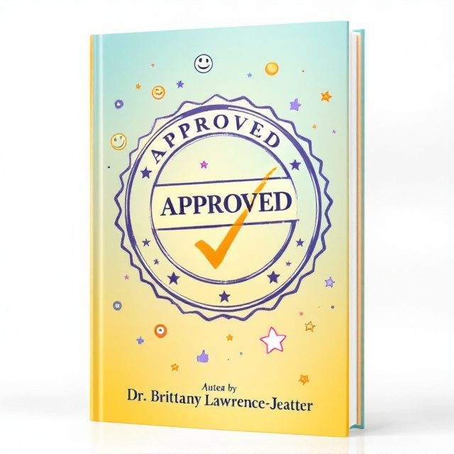 A bold, oversized "Stamp of Approval" with an emblematic check mark occupies the center of the cover. The stamp is surrounded by floating, semi-transparent, cheerful symbols like smiles, thumbs up, and stars. The background is a gradient of sunny yellow transitioning into sky blue, reflecting a sense of hope and positivity.