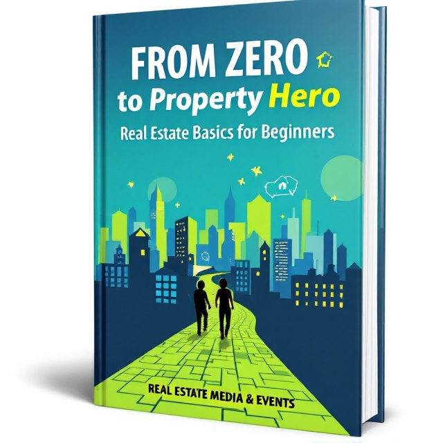 A modern and vibrant design featuring a stylized city skyline in the background with youthful figures or silhouettes symbolizing beginners stepping onto a path made of house icons. The city's colors are bright green and blue to signify growth and potential, with elements like keys or a house blueprint subtly incorporated.
