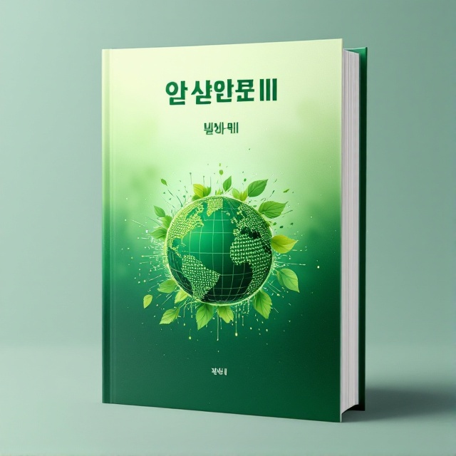 standing book mockup, Its title is "글로벌 경영II". Its author name is 정진섭 교수.  The cover features an abstract globe icon at the center with digital binary patterns weaving through it, symbolizing the digital transformation. Green leaf motifs are subtly integrated into the globe, representing sustainable management and environmental consciousness. The background is a gradient of soft light green, transitioning from a darker shade at the bottom to a lighter shade at the top, creating a sense of upward movement and growth. The book title "글로벌 경영II" is in a bold, modern sans-serif font, placed prominently at the top, in a darker green to ensure high contrast and readability. The author's name "정진섭 교수" is in an elegant serif font at the bottom, adding a touch of professionalism and authority., The globe icon is centrally placed with the title above and the author’s name below. The background gradient supports the vertical flow of the cover, drawing the eye naturally from title to author, with the gradient providing depth.