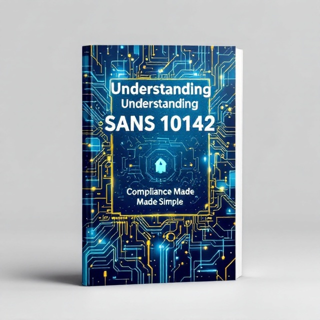 The cover features a dynamic, abstract electrical circuit design as the background, with vibrant hues of blue and yellow to convey energy and excitement. In the center, an authentic SANS 10142-1 Cover image is integrated, creating a frame-like border that merges seamlessly with the electrical patterns, suggesting a sense of professional knowledge encapsulated by visually captivating elements.