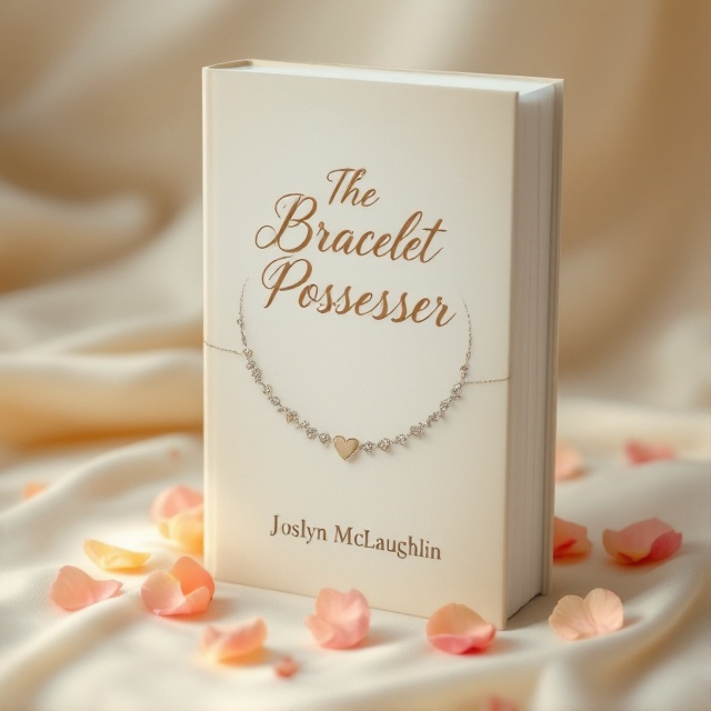 A delicate, thin silver bracelet rests on a softly blurred cream background, intertwined in the bracelet are small, engraved hearts. The bracelet slightly shimmers in the faint light. Small petals from an unknown flower are scattered gently around the bracelet, adding subtle emotion.