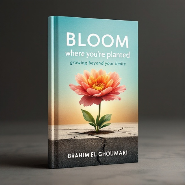 The cover features a large, vibrant blooming flower growing from a cracked concrete surface. This symbolizes resilience and growth beyond limits. The background is a gradient transitioning from deep earthy tones at the bottom to a bright, hopeful sky at the top.