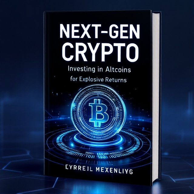 A dark, futuristic background with a sleek 3D holographic coin and blockchain grid lines subtly fading into the background. The main focus is on a glowing, translucent altcoin symbol surrounded by an orbit of binary code. A soft gradient glow in electric blue and silver blends across the edges to add a sense of advanced technology and ambition.