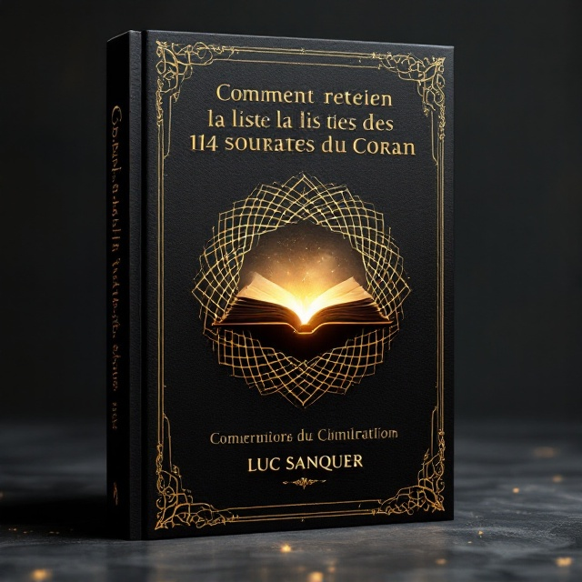 A dark, textured background evoking aged parchment or leather, with a subtle gradient transitioning from deep brown to black. In the center, an ornate, gold-embossed geometric Islamic pattern encircles a minimalist silhouette of an open book, glowing faintly. Soft, misty haze emanates from the book, adding a mysterious and intriguing aura. The accents of faintly shimmering gold throughout the design evoke a sense of sacred significance.