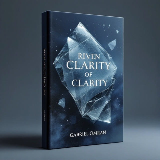 A large, fragmented glass shard dominates the center of the cover against a dark blue background. The shard reflects subtle hints of gray and is surrounded by a misty atmosphere suggesting mystery. Shadows play on the edges of the shard, enhancing the theme of clarity shattered.