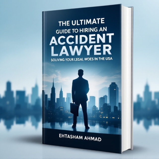 A silhouette of a confident lawyer holding a briefcase stands against a backdrop of a city skyline, symbolizing the USA. The lawyer is positioned centrally, with a shadow that stretches towards the book's title, which appears to be illuminated by the shadow itself. Soft hues of blue and silver evoke a sense of trust and professionalism.