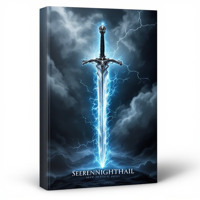 The cover features a dark, moody sky filled with swirling gray clouds, accented by ethereal blue and white flames weaving through the atmosphere. A majestic sword, sharp and gleaming, vertically divides the title 'Abyss,' its hilt wrapped in ghostly blue flames. Lightning bolts zigzag subtly across the cover, adding an element of chaos and mystery. The background hints at unseen landscapes, evoking an endless, mystical abyss beneath the sky.