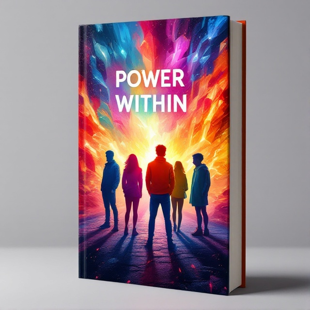 The design features a vivid crystal texture in the background, swirling with a storm of dynamic colors shades of red, orange, yellow, blue, purples, and pinks. The silhouettes of the teenage characters stand prominently against this vibrant backdrop, each defined by their individual signature color, showcasing their unique attributes and attire.