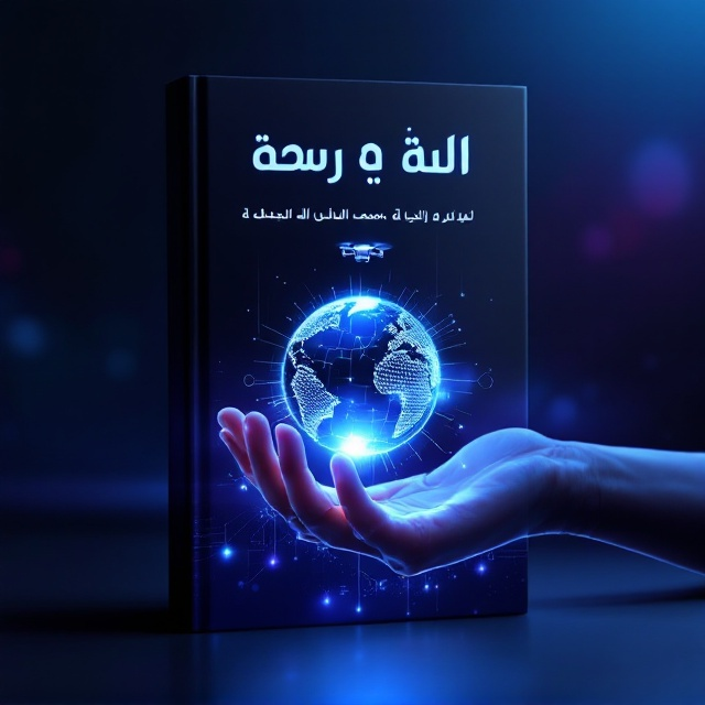 A futuristic-themed cover. The background is a gradient of black transitioning to electric blue and deep purple, creating a visually striking depth. In the center, an outstretched human hand appears glowing in silver-blue tones, reaching forward. Around the hand, a transparent, holographic globe (digitally styled) is suspended, with faint glowing network lines connecting various parts. Above the globe, a small drone hovers, illuminated by soft white light. Surrounding the hand and globe are abstract symbols of a quantum circuit and neural networks, appearing faintly but noticeable. Light beams/rays emanate outward from the globe and the hand, giving the effect of inspiration and energy.