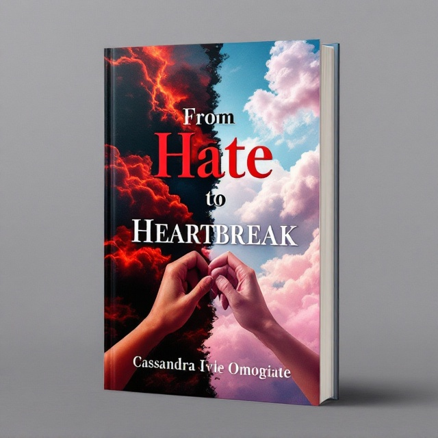 A split cover design that visually represents the transition implied in the title, with the left half depicting stormy clouds in a dark, fiery red hue symbolizing anger and hate, and the right half fading into soft pastel pinks and blues that reflect heartbreak and love. A single pair of intertwined hands bridges the two sides, symbolizing connection and emotional complexity. The background is textured subtly to add depth and evoke emotion.