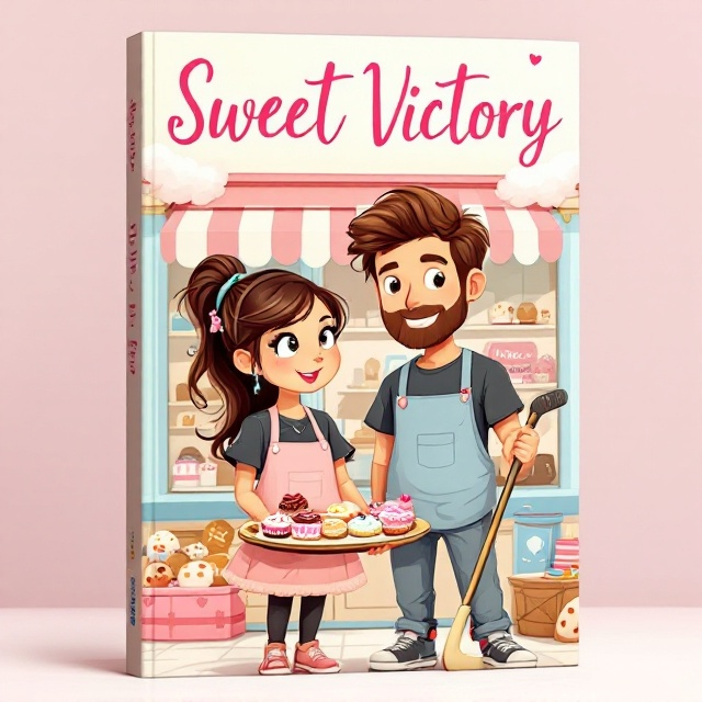 The cover features cartoon-style illustrations of Lucy and Nate. Lucy is depicted holding a tray of beautifully decorated cookies in one hand, while Nate stands beside her with a hockey stick rested casually on his shoulder. They're standing in front of a quaint, pastel-colored bakery shopfront, with a playful yet romantic ambiance. A subtle heart-shape cloud looms over them, gently suggesting the romance between them.