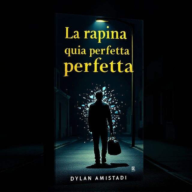 The cover features a dark, atmospheric nighttime scene on a quiet, empty street. Simple houses line both sides, receding into the inky blackness. A single, dim streetlamp stands in the center, casting a soft yellow glow. Underneath the light, the silhouette of a man holds a classic duffle bag in one hand. The other side of his body disintegrates into sharp, glass-like fragments fading into darkness, embodying the mysterious essence of the thriller. The contrasting lighting highlights the figure while leaving the rest in shadowy gloom.