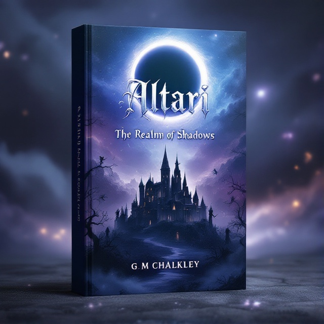 The cover features a shadowy, ethereal palace under a large, looming eclipse in the sky. Silhouettes of faerie figures with delicate wings are partially concealed by swirling, dark shadows that seem alive. The background is a mystical landscape with deep purples, midnight blues, and touches of silver that hint at starlight.